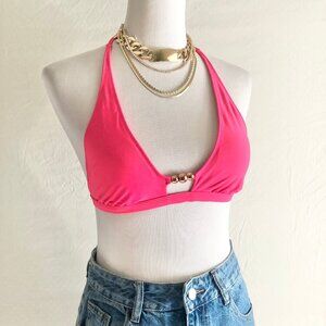Neon Pink Halter Neck Bikini Top Size M